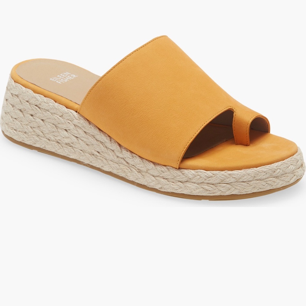 NIB Eileen Fisher Tarry Toe Loop‎ Espadrille Wedge Slide Sandal Mango Size 9.5